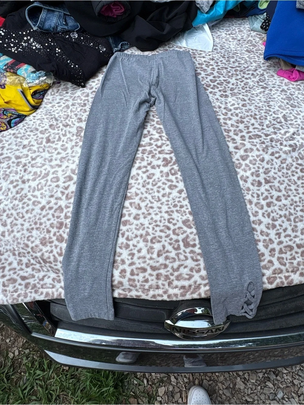 Girls' Gray 10-12  Leggings with Crisscross Hem
